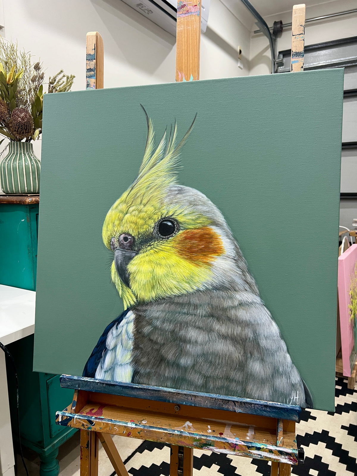 Clyde the Cockatiel original framed artwork