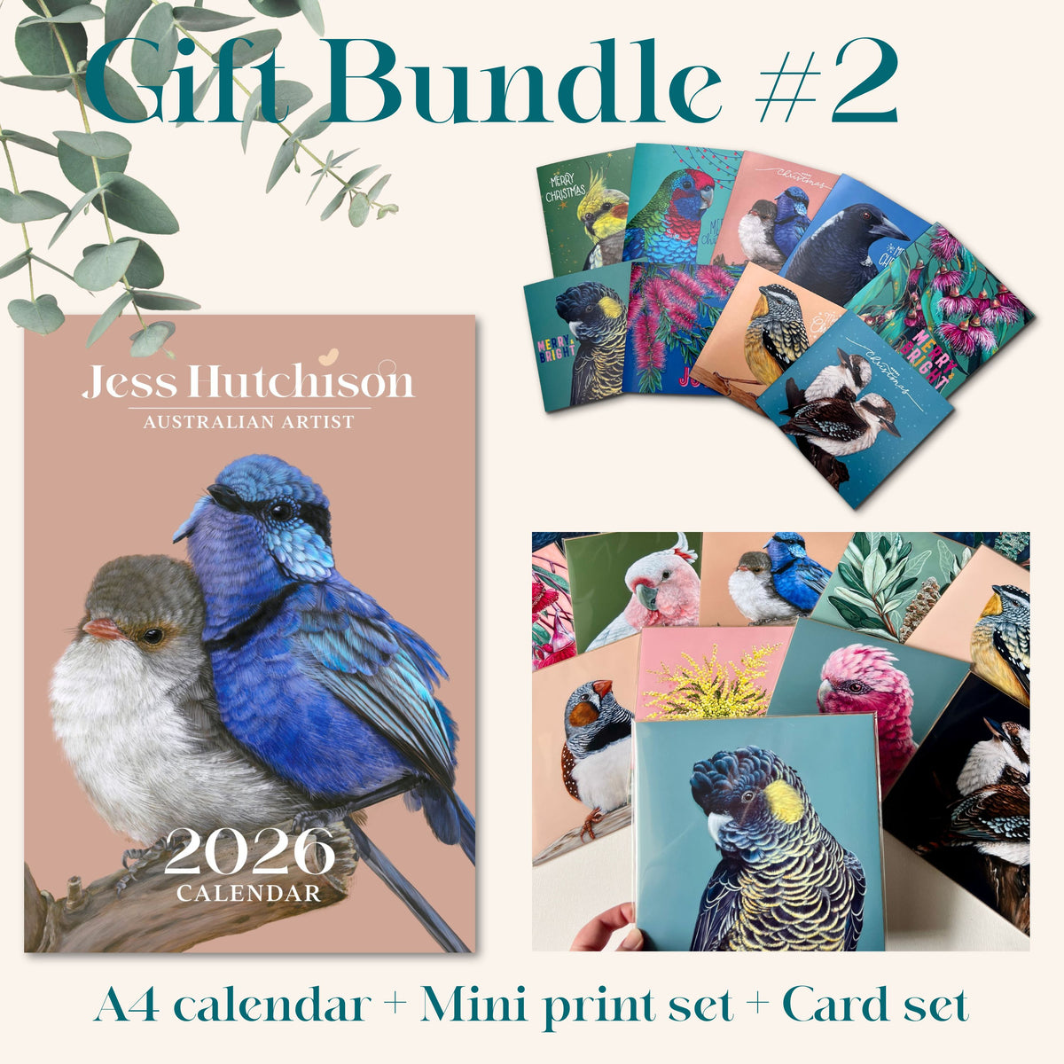 Gift Bundle #2: A4 Calendar, Xmas card and mini print set PRE-ORDER (mid Dec delivery)