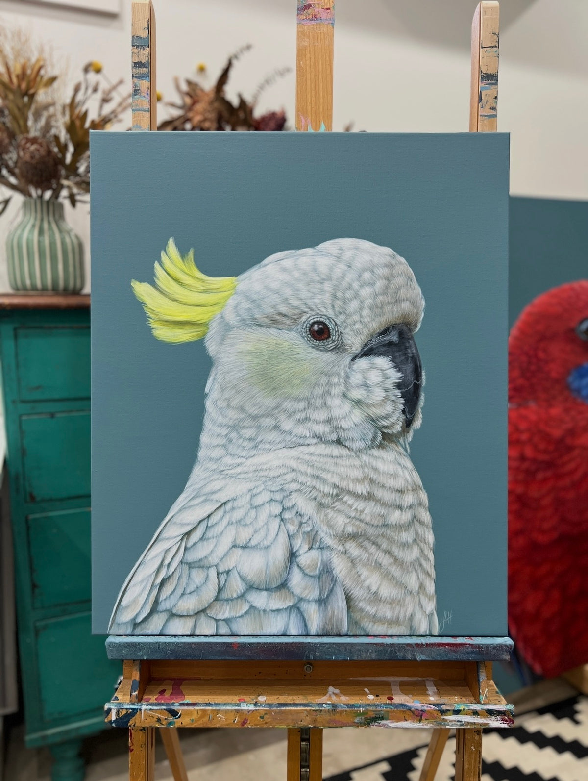 Myrtle the Sulphur Crested Cockatoo original framed artwork