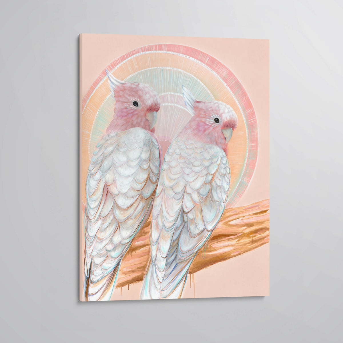 ‘Mitchell and Maude’ Pink Cockatoo pair canvas print